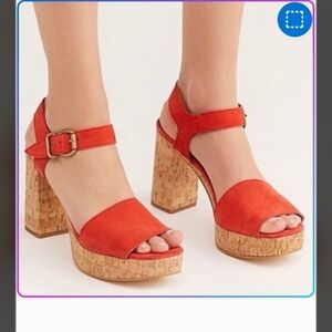 Free People Bold Orange Platform Heels Sandals Sz 36 6 Leather